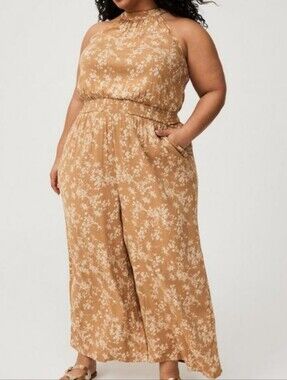 Torrid Women's Tan Floral Halter Jumpsuit